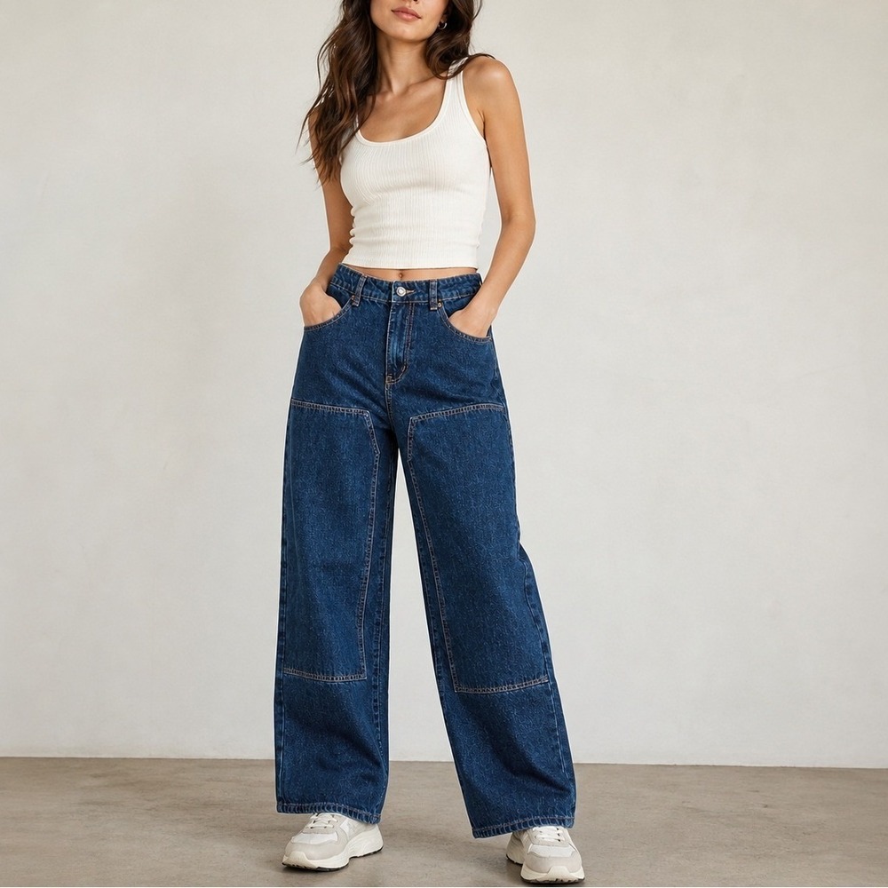 Lioness Carpenter Jeans Womens XS Blue Double Knee Wide Leg Streetwear‎